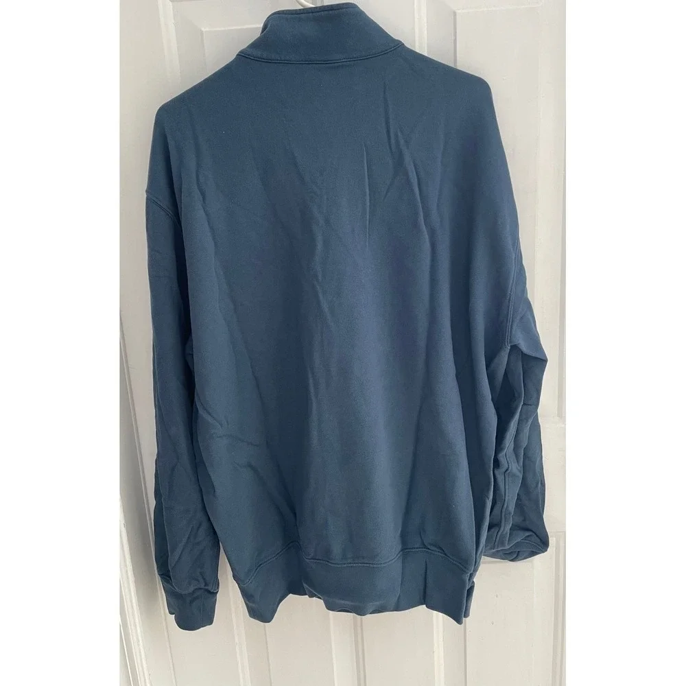 J. Crew Men Quarter Zip Sweatshirt Slate Blue Mock Neck Flag Logo
